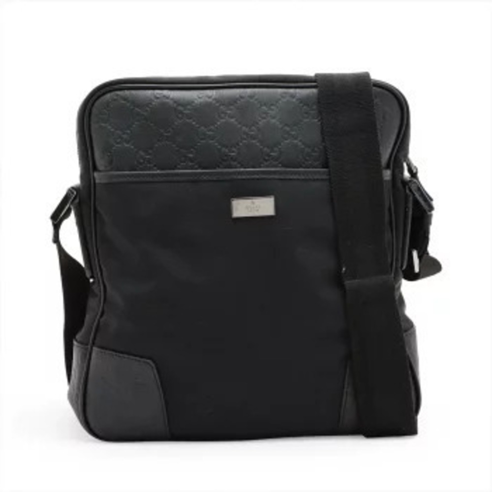 Gucci Guccissima Leather Messenger Crossbody Bag Business Commuter Tote Black